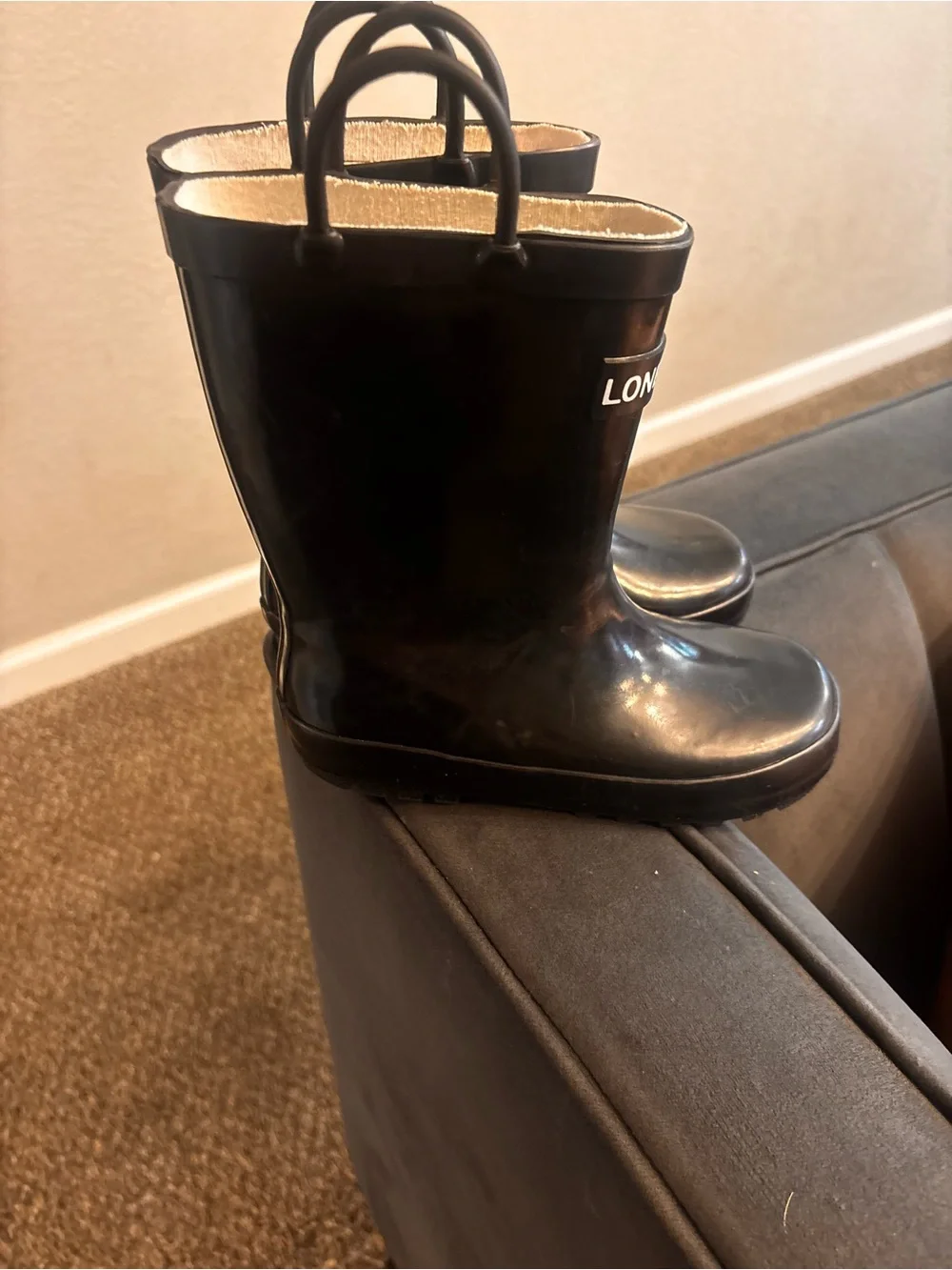 Kids Black Rain Boots with Top Handles